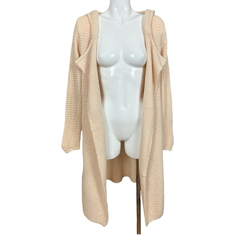 POL Open Front Acrylic Knit Hooded Cardigan in Cream Color Size Large